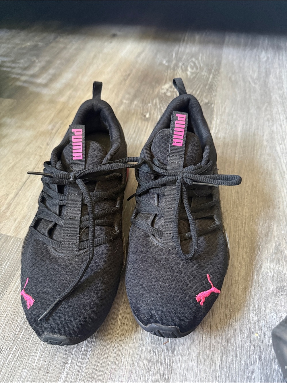 Puma Women's Black Knit Trainers with Pink Logo Accents